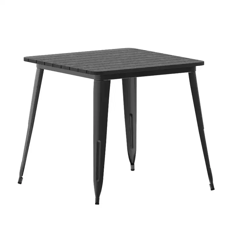 Commercial Grade Indoor/Outdoor Dining Table, 31.5 Square All Weather Poly Resin Top with Steel Base