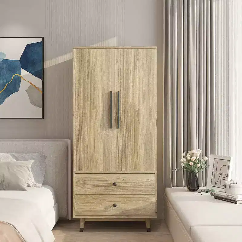 Oak 2 Doors 2 Drawers Wooden Armoire