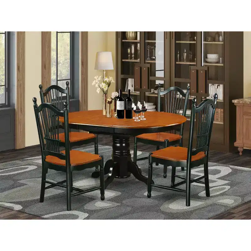 HomeStock KEDO5-BCH-W 5 Piece Dining Set Oval Kitchen Table with Chairs Black Cherry