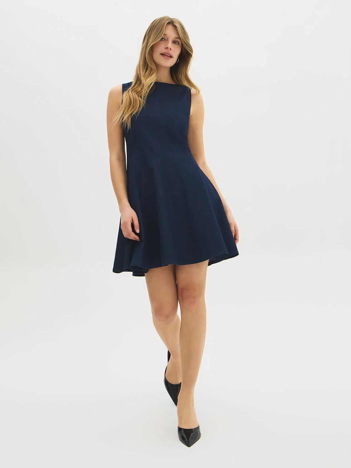 Cotton-Blend Denim Panel Dress
