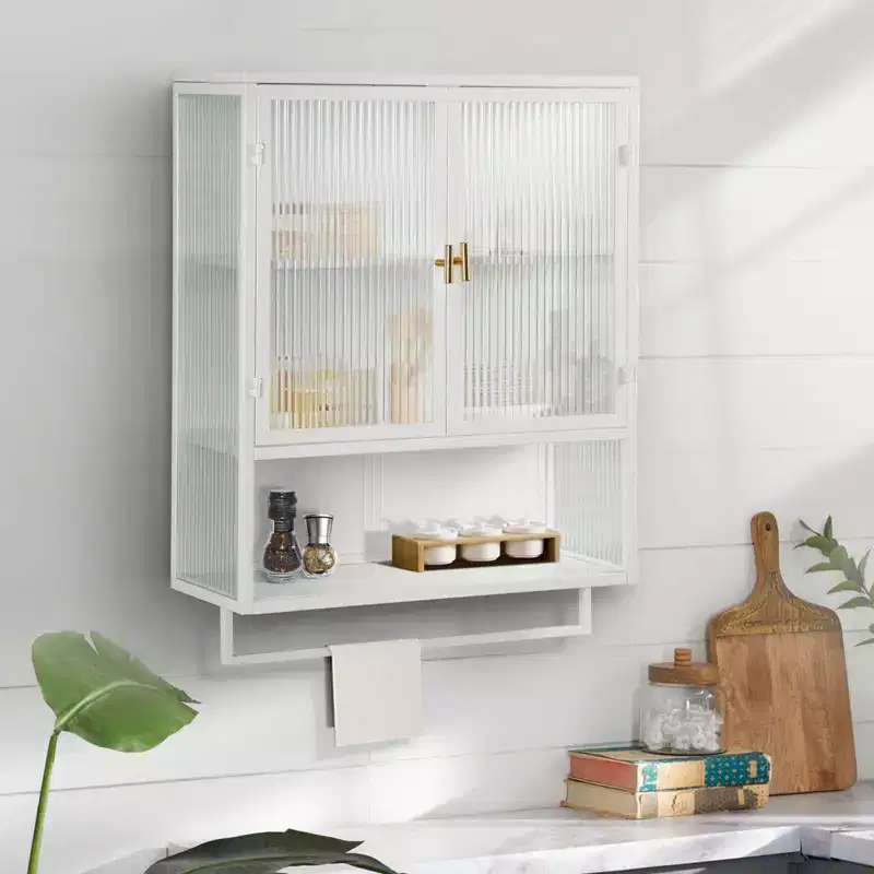 Wall-Mounted Cabinet with Double Glass Doors and Adjustable Shelves