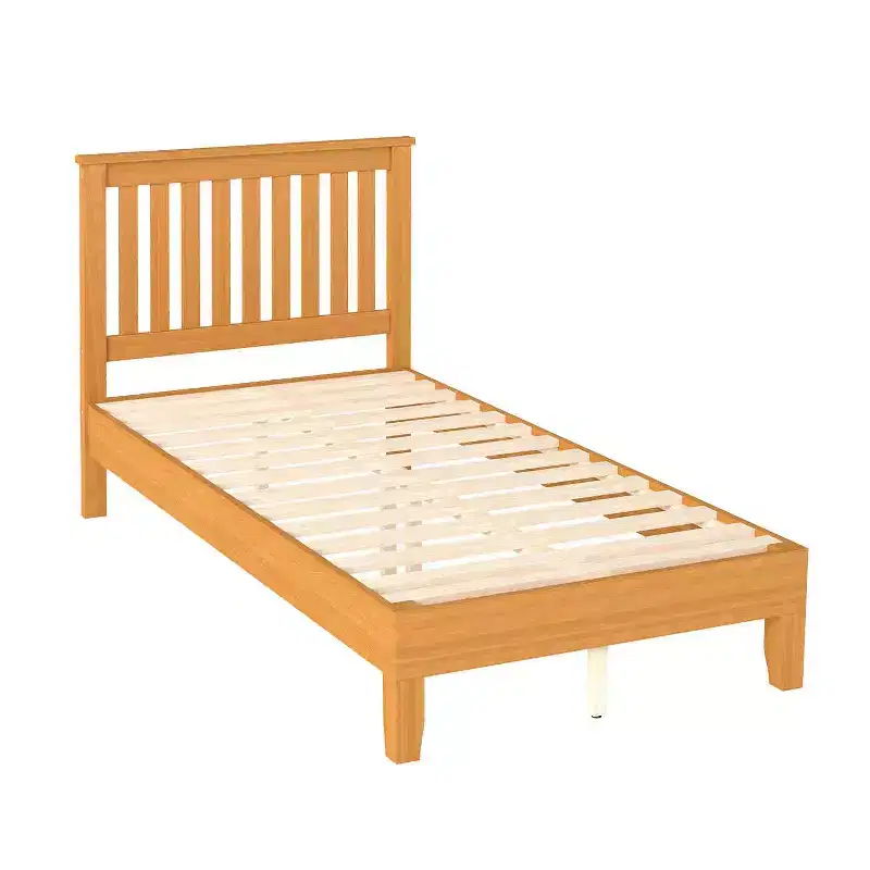 Solid Wood Bed Frame with 14 Wood Slats, No Box Spring Needed, with Headboard