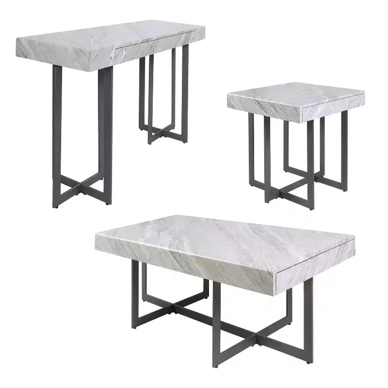 3pc Rohde Contemporary Coffee Table Set with Drawers Gray/Gum Metal - miBasics