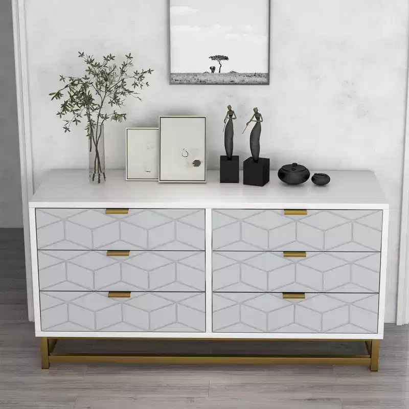 6-Drawer Dresser, Modern Wooden Bedroom Chest of Drawers With Storage Drawers, Farmhouse Style TV Stand for Living Room, Bedroom, Hallway