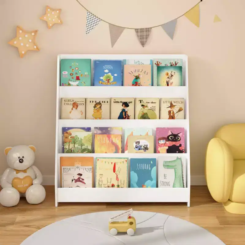 MAYEERTY 4 Tier Kid Bookshelf, Toddler Book Display Shelves, Helps Keep Bedroom Playrooms White