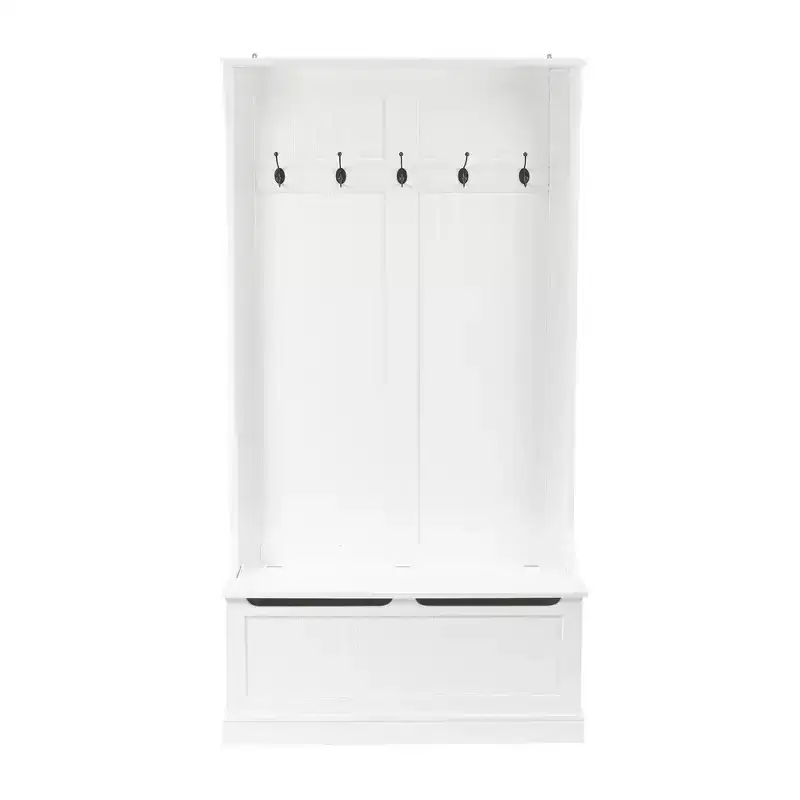 LuxenHome White MDF Hall Tree with Storage Bench