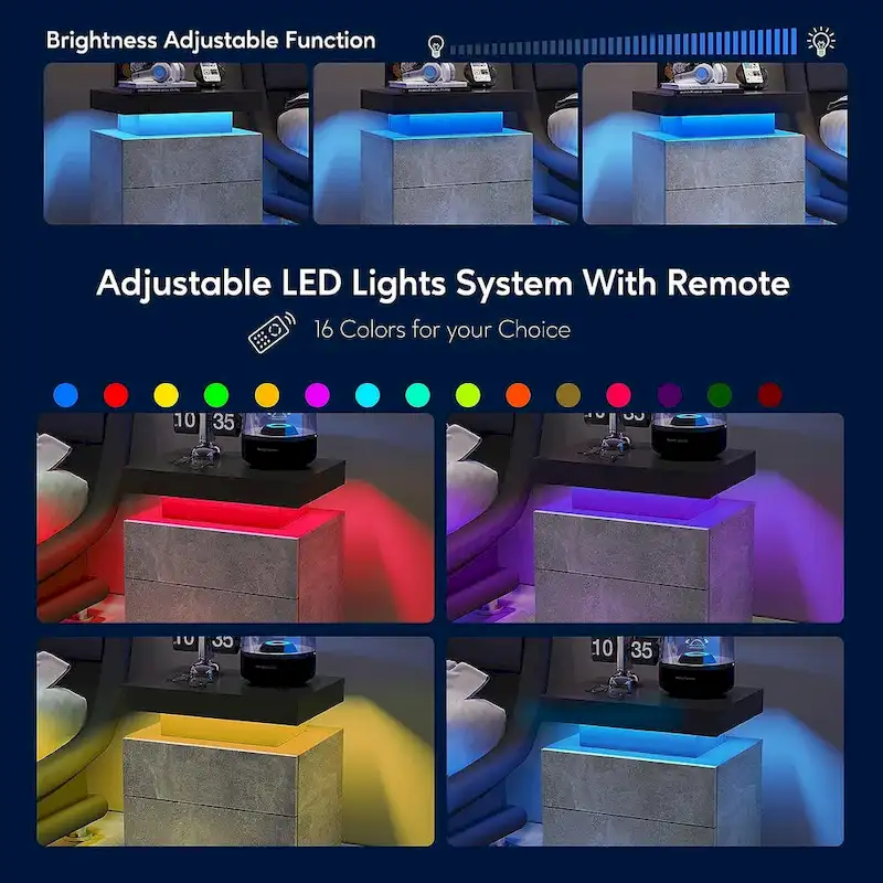 2-Drawer Nightstand with LED Lights