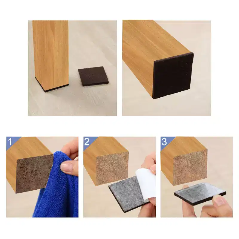 Square Self-Stick Furniture Felt Pads, Dark Brown 1