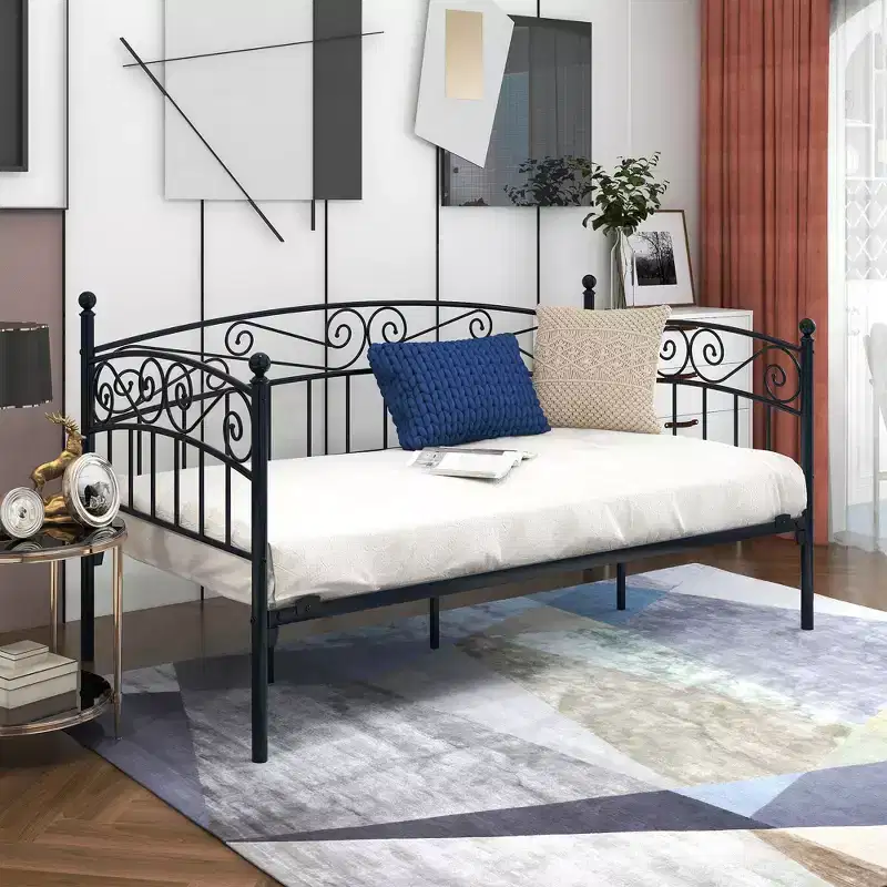 Mid-Century Modern Metal Daybed Frame with Headboard