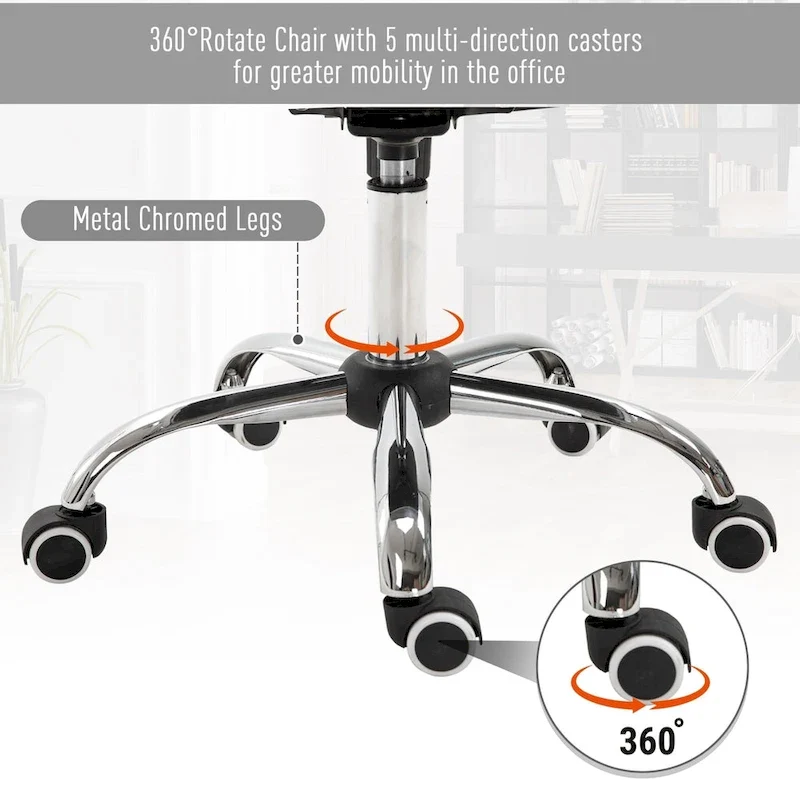 Vanity Middle Back Office Chair Tufted Backrest Swivel Rolling Wheels Task Chair with Height Adjustable Armrests
