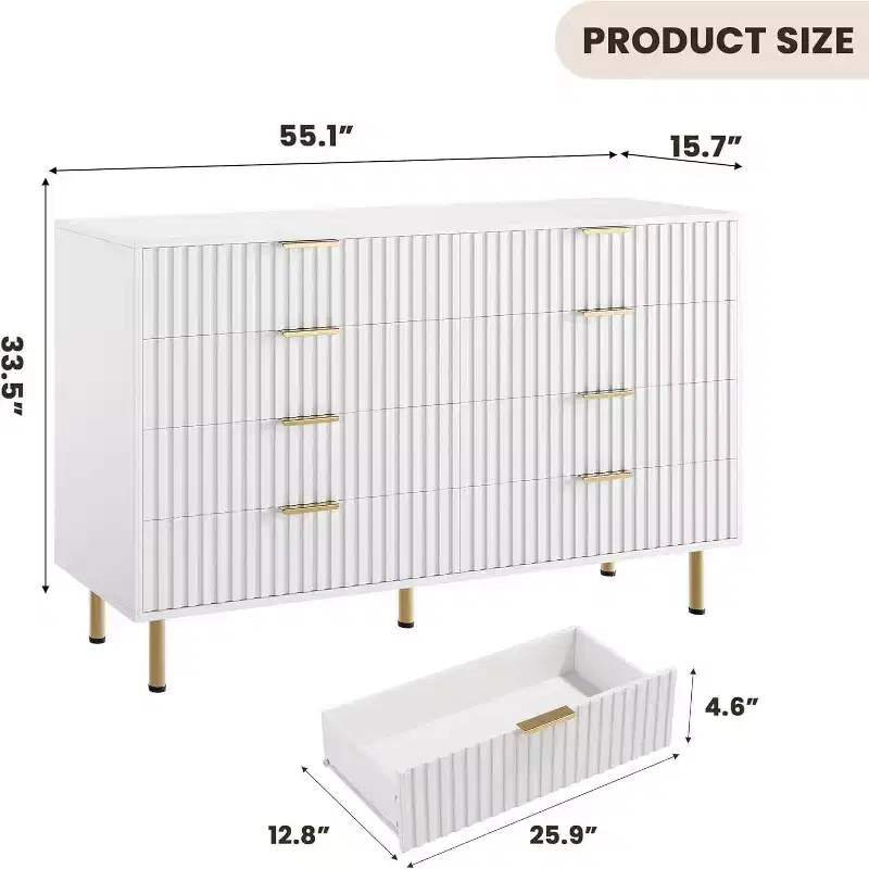 54 Wide Modern Chest of Drawers, 8 Drawer Dresser for Bedroom, Wooden Dresser Organizer, Large Double Dressers TV Stand, for Living Room, Hallway