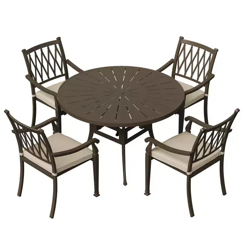 Mondawe 5 Pieces Round Cast Aluminum Outdoor Dining Set with 4 Dining Chair