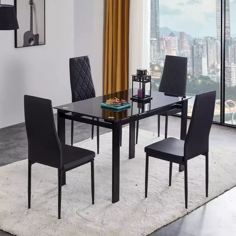 MAYEERTY 7-piece Dining Set - Rectangular Wood Table & 6 Upholstered Chairs for Family Gatherings