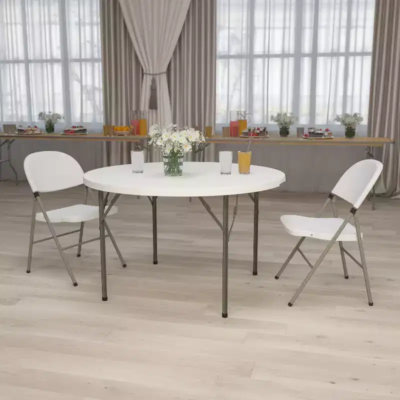 Emma and Oliver 4-Foot Round Granite White Plastic Folding Table - Banquet / Event Folding Table