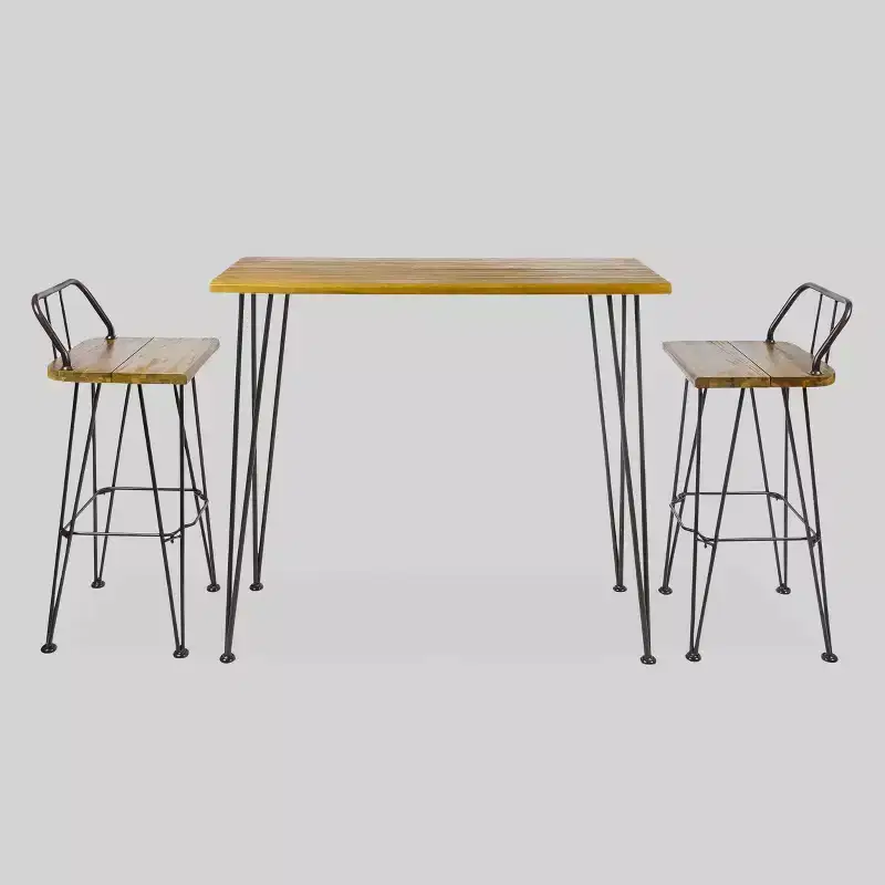 Denali 3pc Acacia Wood Industrial Patio Bar Set - Teak - Christopher Knight Home: Weather-Resistant, Rustic Finish