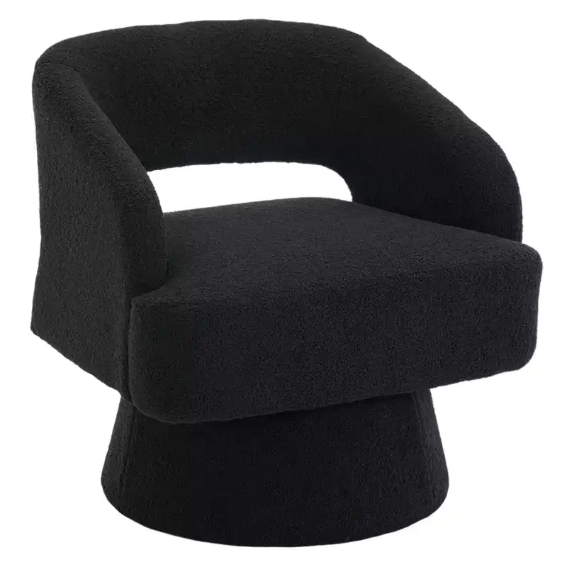 360 Swivel Barrel Chair - Teddy Fleece Upholstered Living Room Chair, Ergonomic Openwork Backrest, Accent Armchair for Bedroom, Office, Apartment