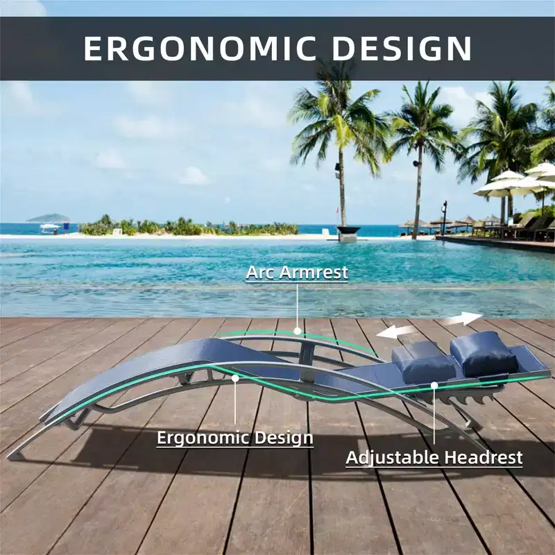 Blue Adjustable Aluminum Outdoor Lounge Chair Set for 2 with Side Table