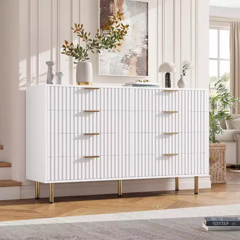 Zebra Pattern 8-Drawer Cabinet, White, Extra-Large Storage Space, Universal Clutter Storage Chest for Whole House