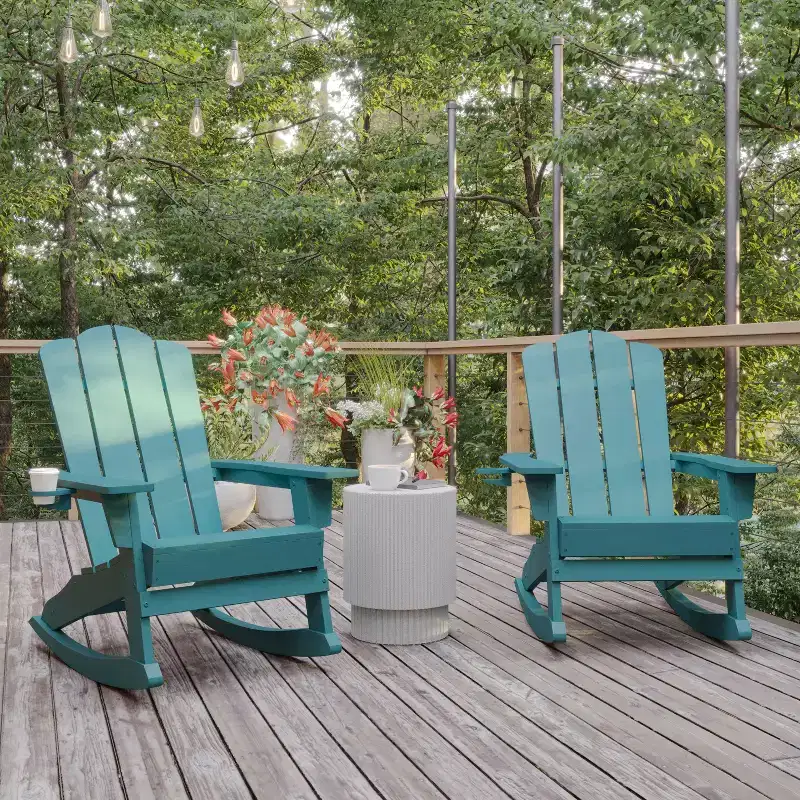Flash Furniture Newport Adirondack Rocking Chair with Cup Holder, Weather Resistant HDPE Adirondack Rocking Chair, Set of 2
