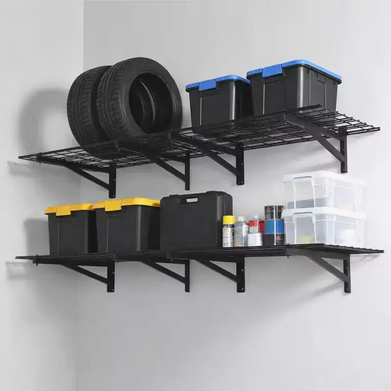 4 Pack Garage Wall Shelving, 2x3ft Metal Floating Storage Rack, 1400 LBS Capacity Wall Mounted Organization System for Living Room Kitchen Garage