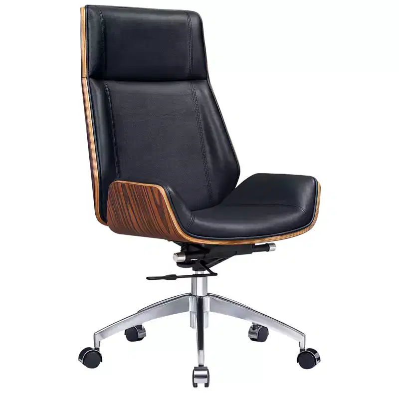 Black Rosewood and Silver Adjustable Height Swivel Office Chair