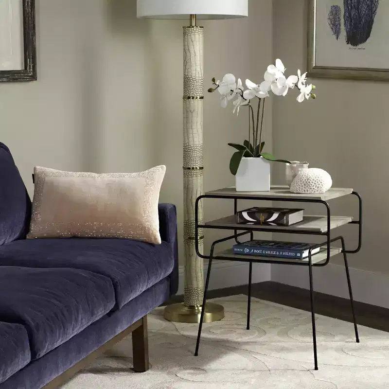 Marcel Round End Table, Light Grey Modern Side Table for Living Room or Bedroom