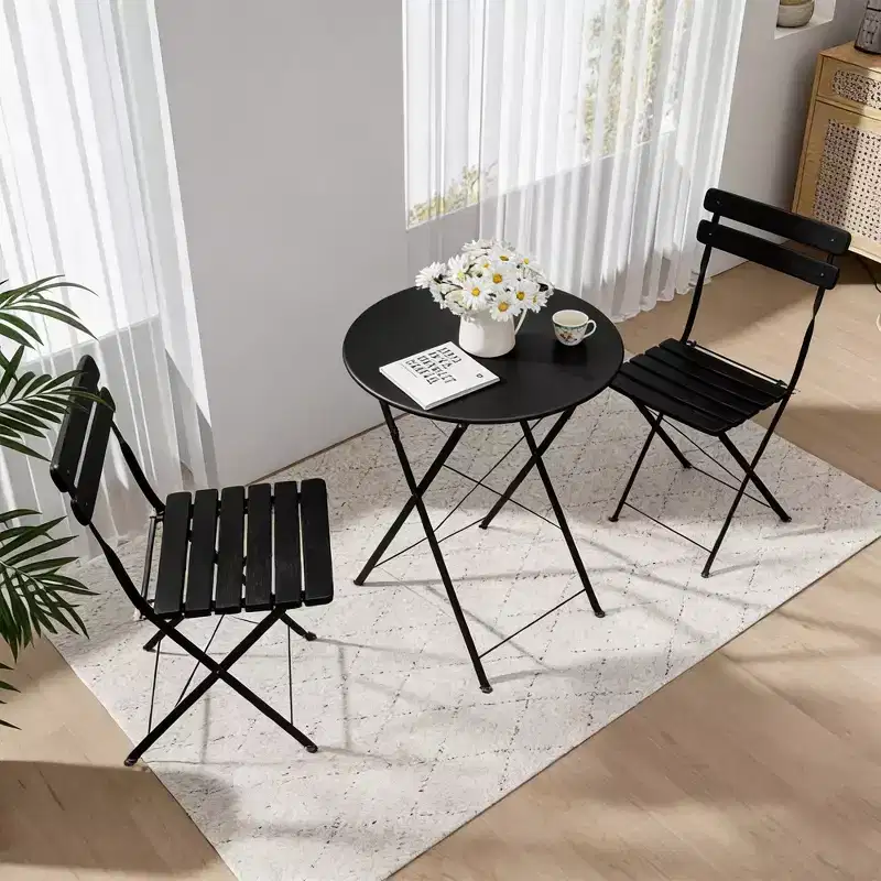 3 Pieces Patio Bistro Balcony Metail Chair Table Set