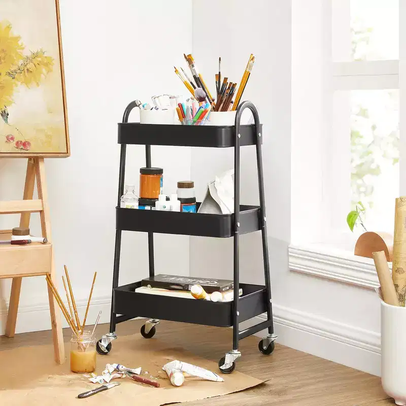 3-Tier Rolling Metal Storage Cart with Brakes and Handles