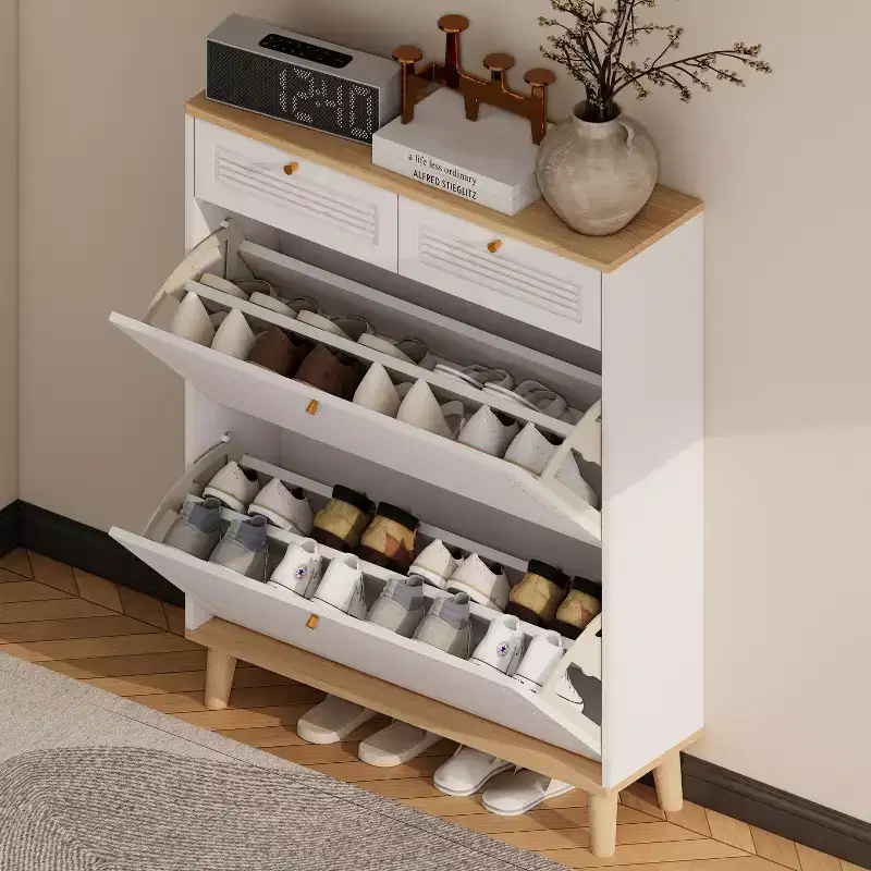 Freestanding 4-Drawer Shoe Cabinet with Flip Doors and Adjustable Shelf