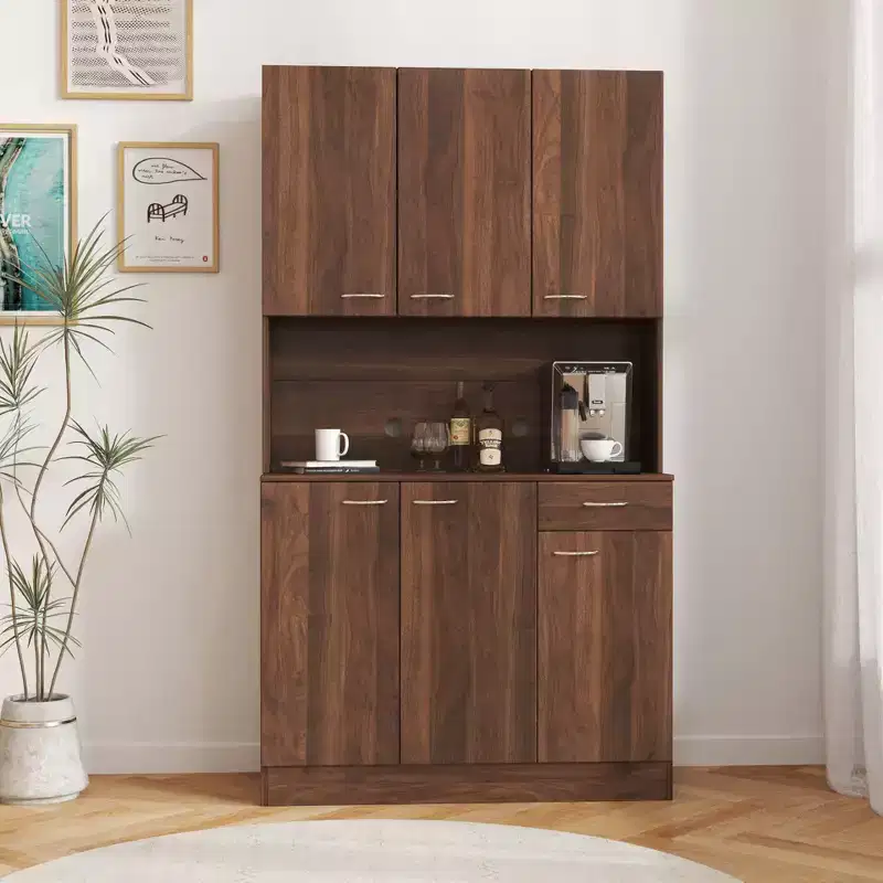 Tall Cabinet, Kitchen Cabinet with Six Doors and One Drawer, Cabinet for Kitchen, Dining Room, Living Room, Bedroom