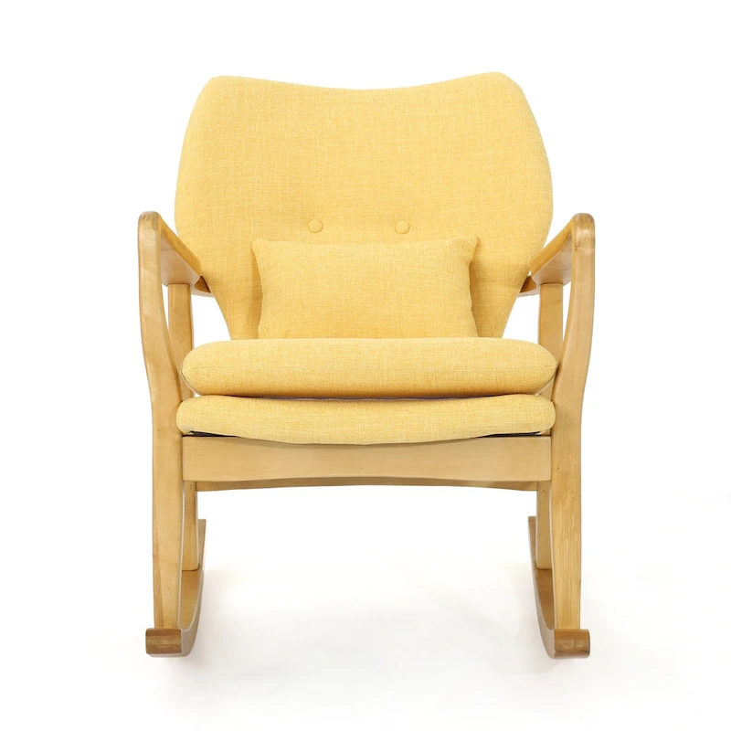 Solid Wood Rocking Chair with Linen Cushion and Premium Handcrafted