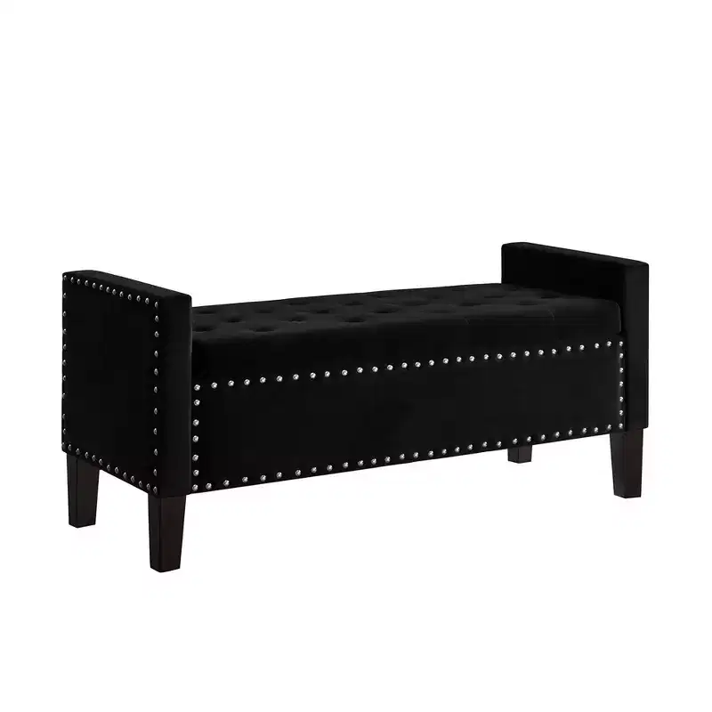 48L Velvet Storage Bench, End Of Bed Upholstered Tufted Button Storage Bench With Nails Trim, Storage Velvet Rectangular Bed Bench
