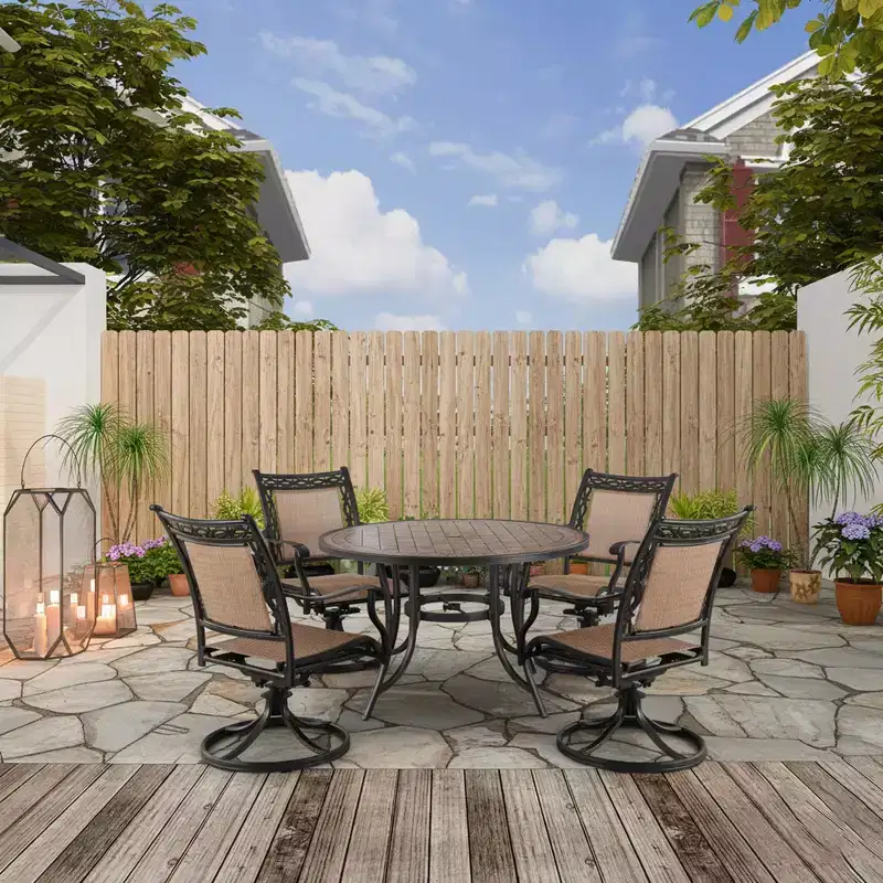 CLIHOME 5-Piece Outdoor Aluminum Dining Set With 4 360 Swivel Chairs & 1 48 Round Ceramic Table With Umbrella Hole