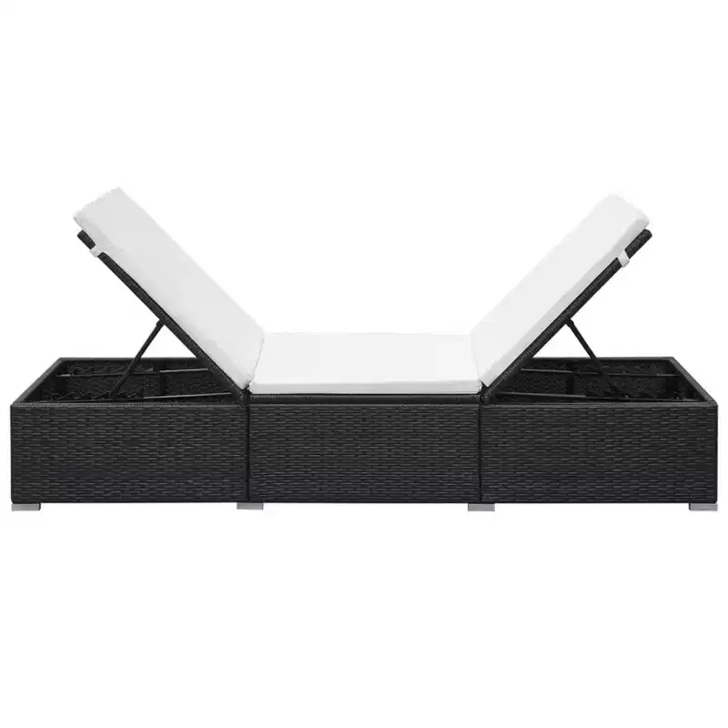 vidaXL Sunlounger Black and cream white PE rattan and powder-coated steel