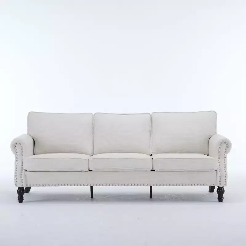 TUYOHW 82.68 Inch Faux Leather 3-Seater Sofa with Nailhead Trim for Living Room,Apartment,Office,Beige