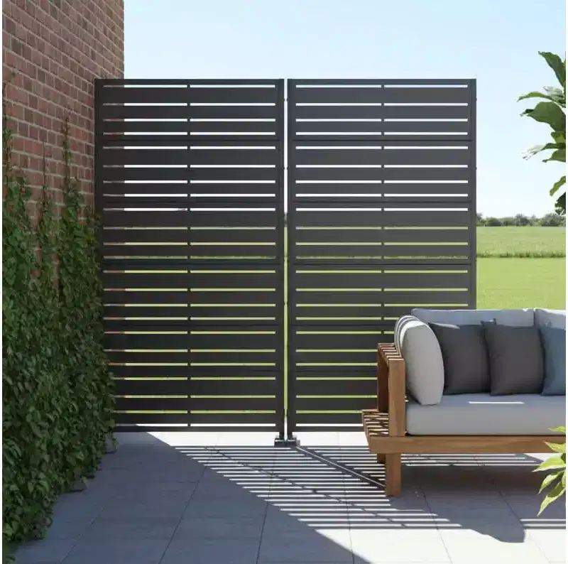 Wide-Narrow A Louvered Black Galvanized Steel Room Divider, 72x35x16, 6- Double-Sided Home Screen