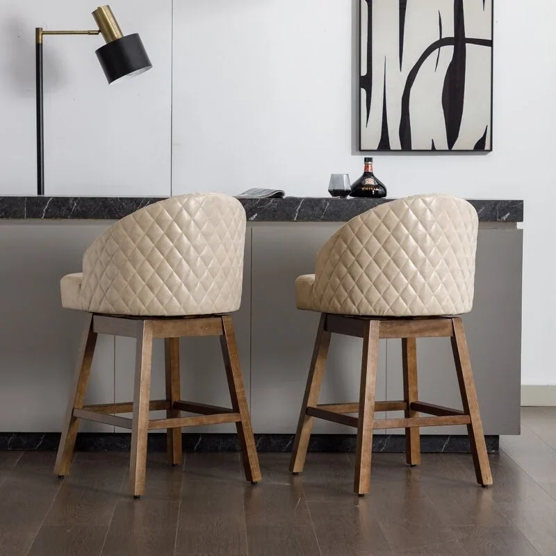 Swivel Wood Counter Height Bar Stools with Footrest (Set of 2)