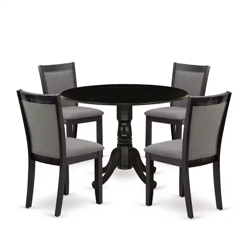 HomeStock 5-Piece Natural Oak Finish Solid Wood Top Dining table with 4 Chairs with Drop Leaf Lattice Back