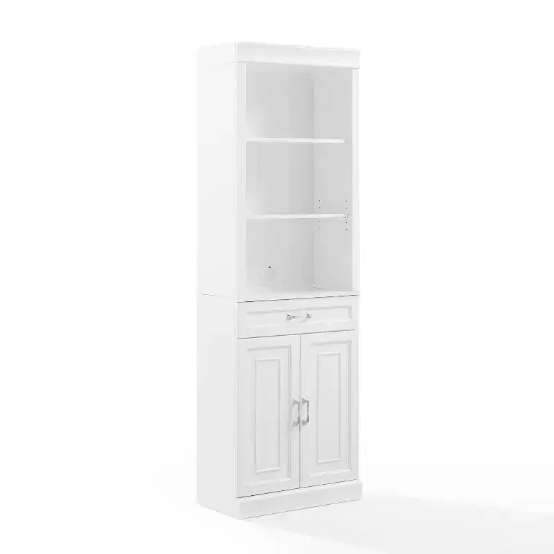 Crosley 78 Stanton Storage Bookcase White: Traditional Farmhouse Design, 5 Adjustable Shelves, Cabinet