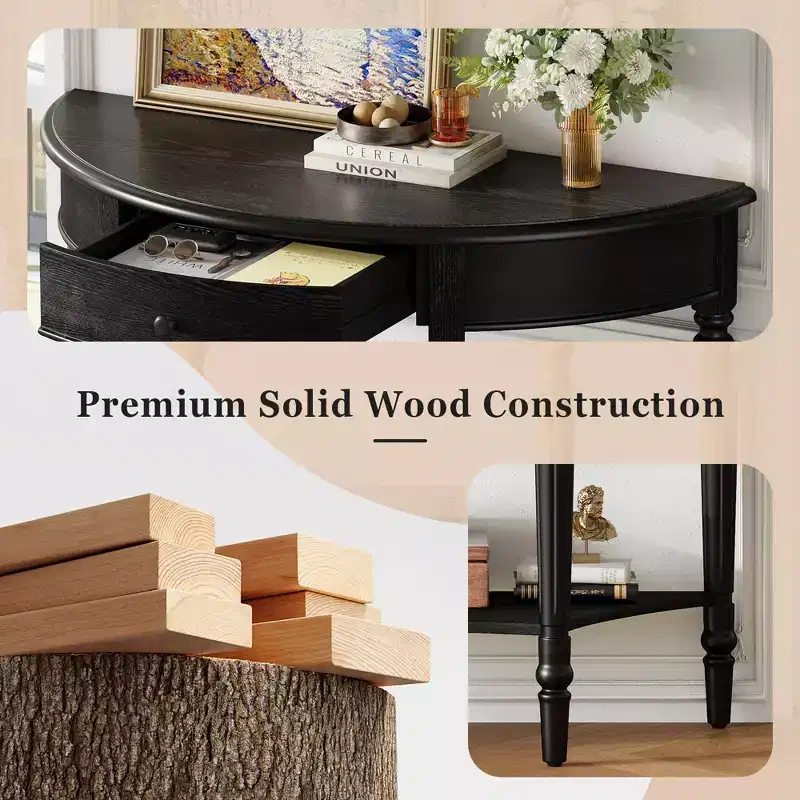 Polibi Farmhouse Crescent Entry Console with Drawer & Shelf