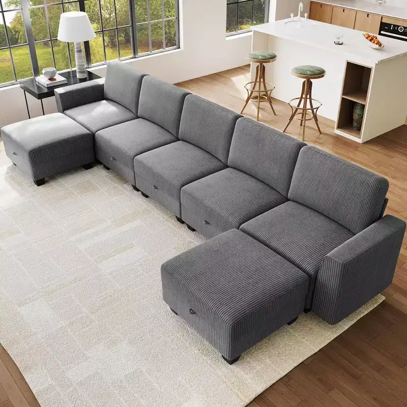 GustoWave 140''W Modular Sleeper Sofa, Sectional Sofa Bed with 7 Seat Modular Couch and Storage, Chaise