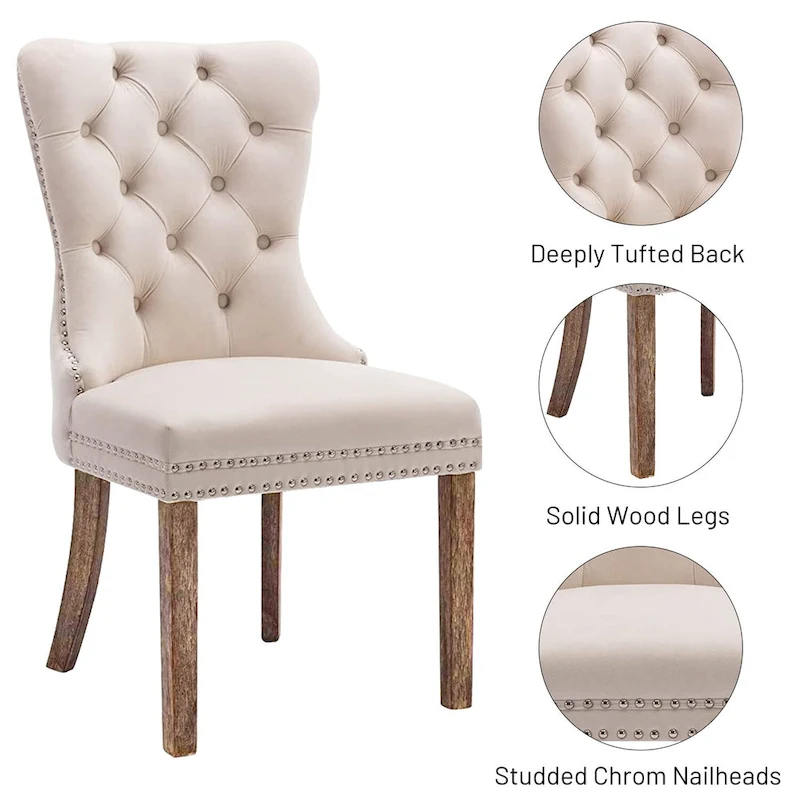 Dining Chairs Set of 6, Luxury Upholstered Velvet Kitchen Chairs Side Chair with Padded Seat Back and Solid Wood Legs - N/A