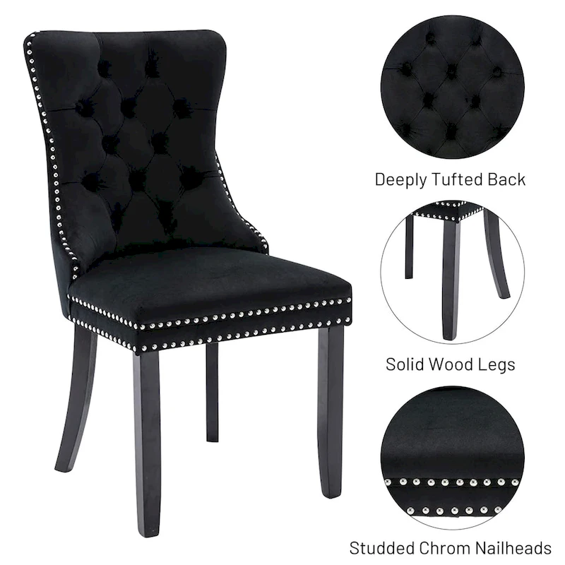 Dining Chairs Set of 6, Luxury Upholstered Velvet Kitchen Chairs Side Chair with Padded Seat Back and Solid Wood Legs - N/A