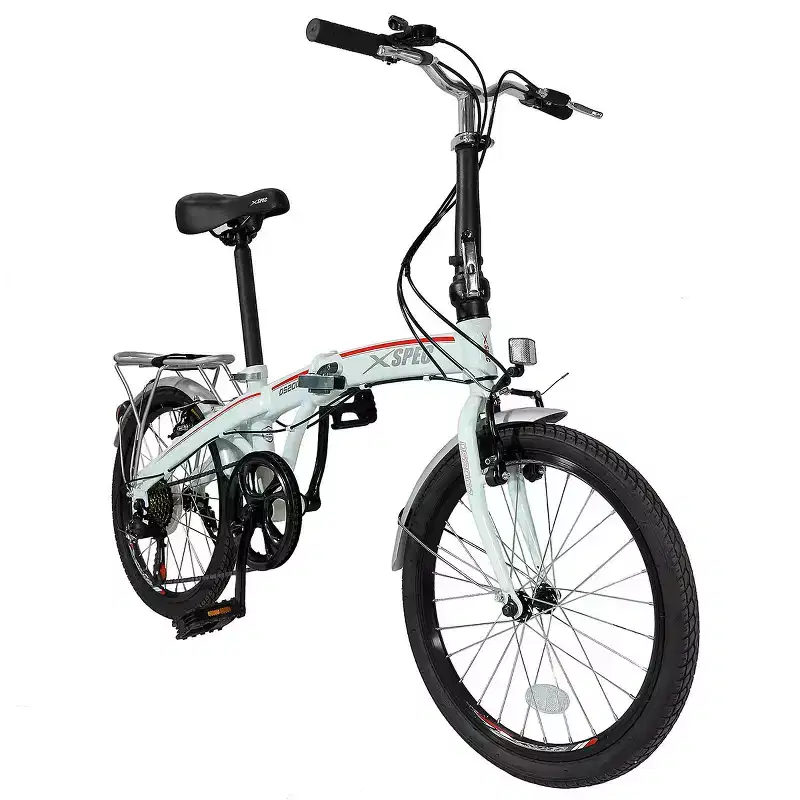 Xspec 20 7 Speed Folding Compact City Commuter Bike, White (NOT Electric)