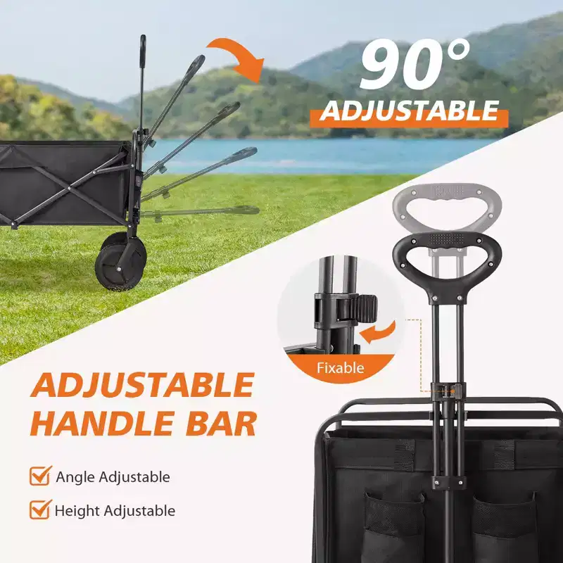 Collapsible Folding Wagon Cart with All-Terrain Wheels Heavy Duty Utility Cart for Camping and Shopping 330lbs Capacity(Small-Black)