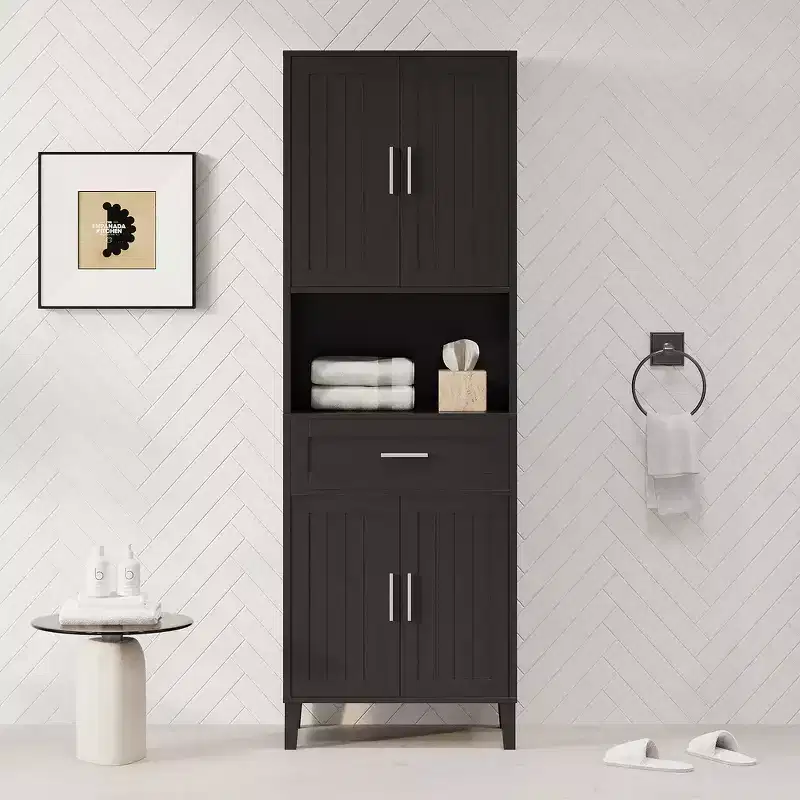 70.9 Multifunctional Water-Resistant Tall Bathroom Storage Cabinet with Adjustable Shelves, Soft-Close Doors