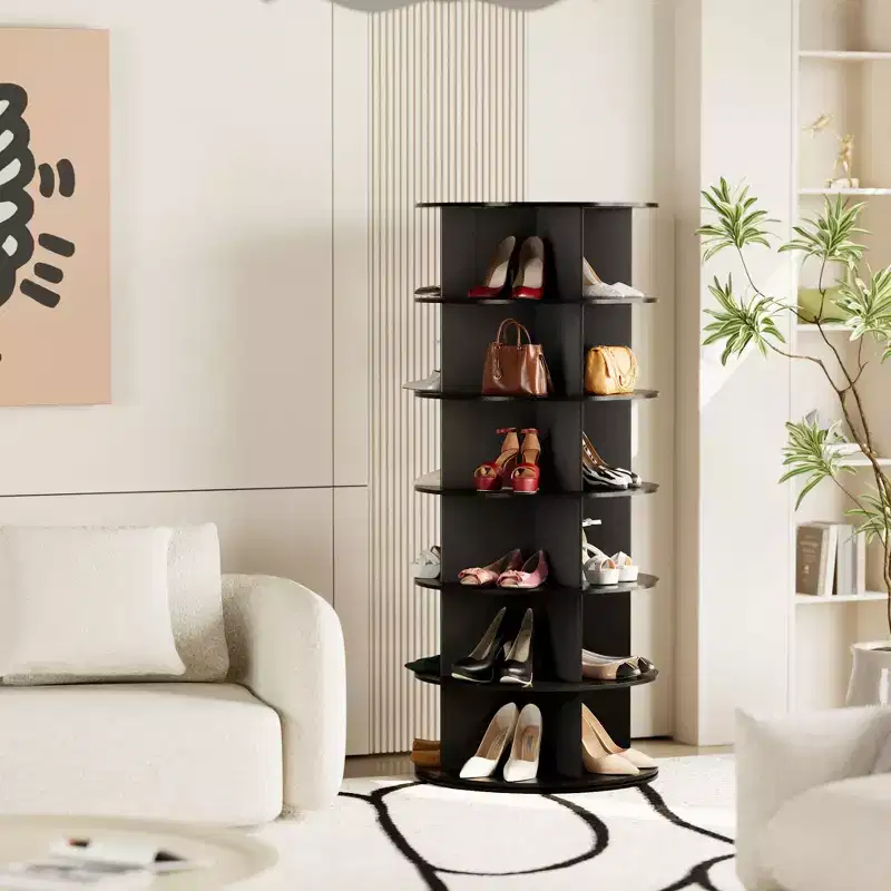 6 Tier Rotating Shoe Rack Tower, Revolving Shoe Rack Storage, Round Carousel Vertical Handbag and Shoe Organizer ,Black