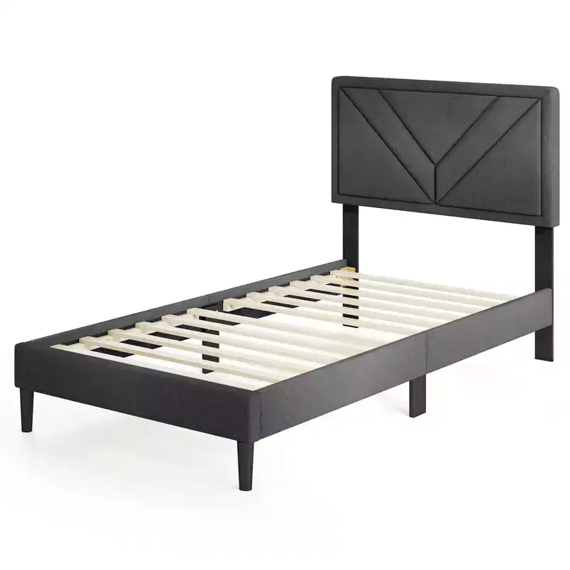 Costway Twin / Full / Queen Size Bed Frame w/ Tufted Headboard & Wooden Slats Easy Assembly