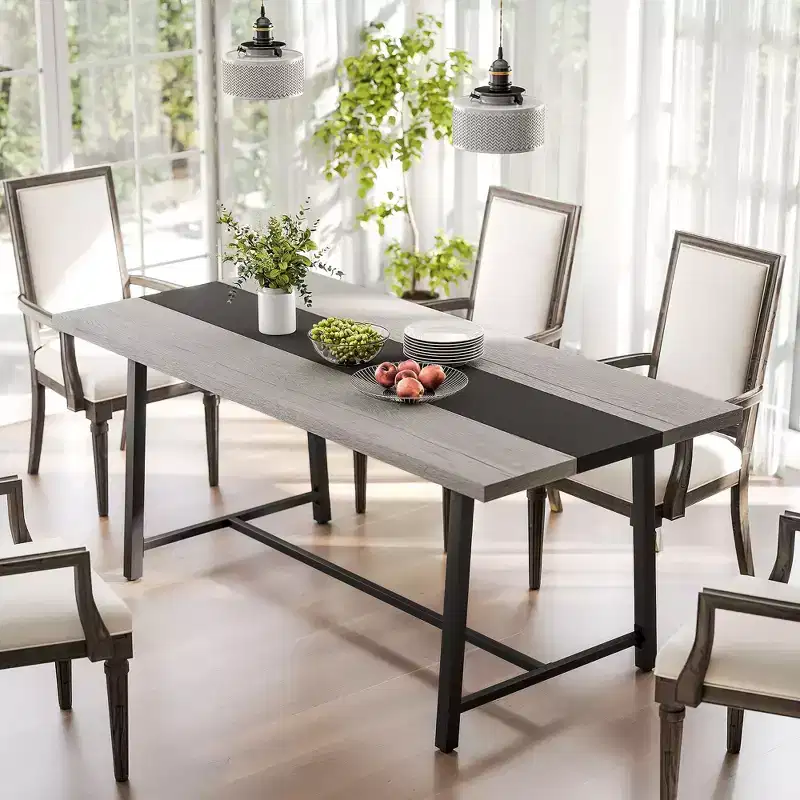 HOMCOM Industrial Dining Table for 8 People, 70.9 Long Rectangular Kitchen Table with Large Tabletop and Steel Legs for Dining Room