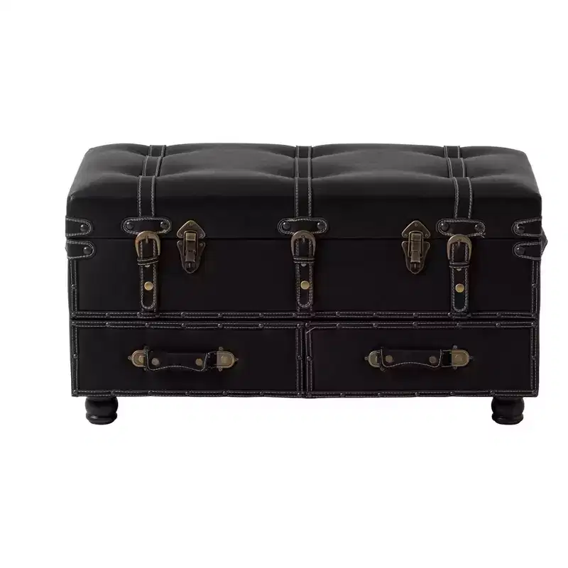 COZAYH Vintage Storage Bench, Upholstered Wooden Ottoman Padded Chest Box for Entryway, Bedroom, Living Room, Mid-Century Style, Matte Black